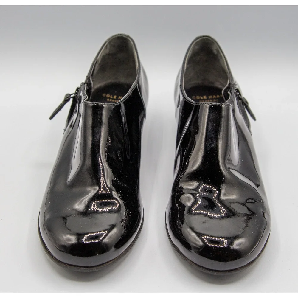 Cole Haan Grand.OS Black Patent Leather Waterproof Wedge Ankle Boots 6.5B